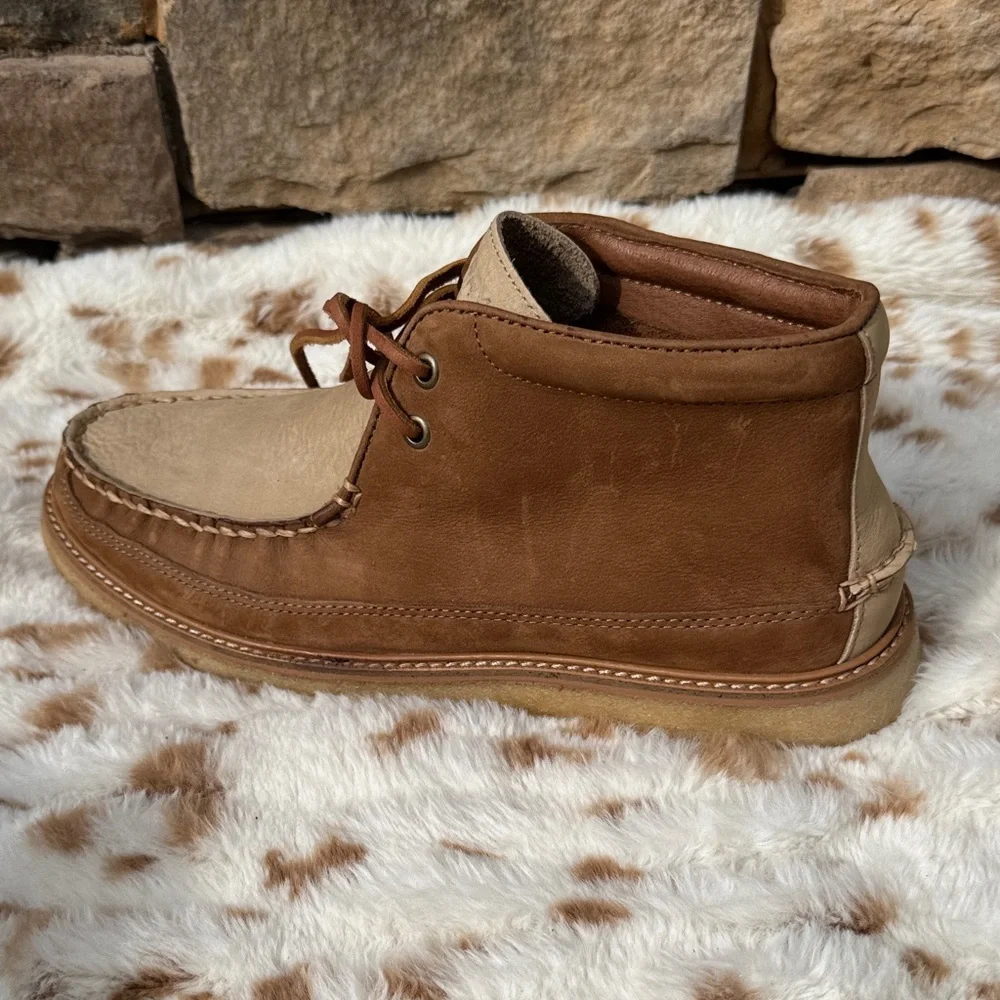 Sperry Brown and Tan Leather Moc Toe Chukka Boots